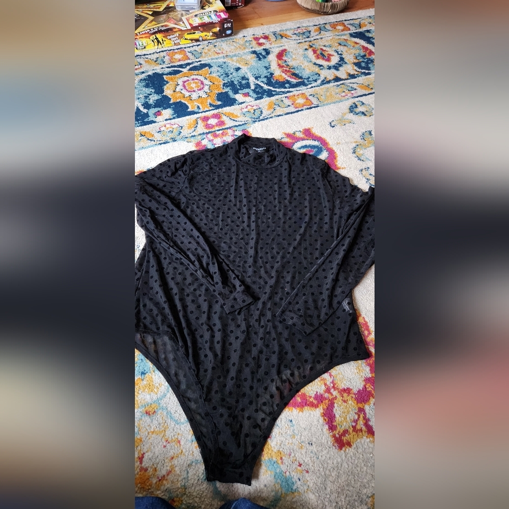 Sheer plus sized long sleeved dotty bodysuit